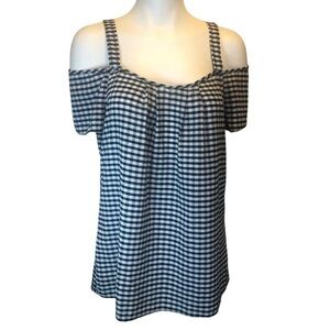 Denver Hayes Black & White Checkered Cold-Shoulder Top Size Medium